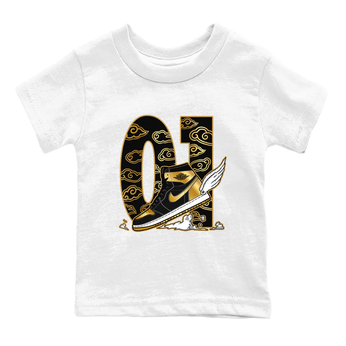 Metallic - Gold Kids Durable materials Sneaker Invitation-only sale Air The Clouds Fly SNRT Tees To Jordan 1 Black