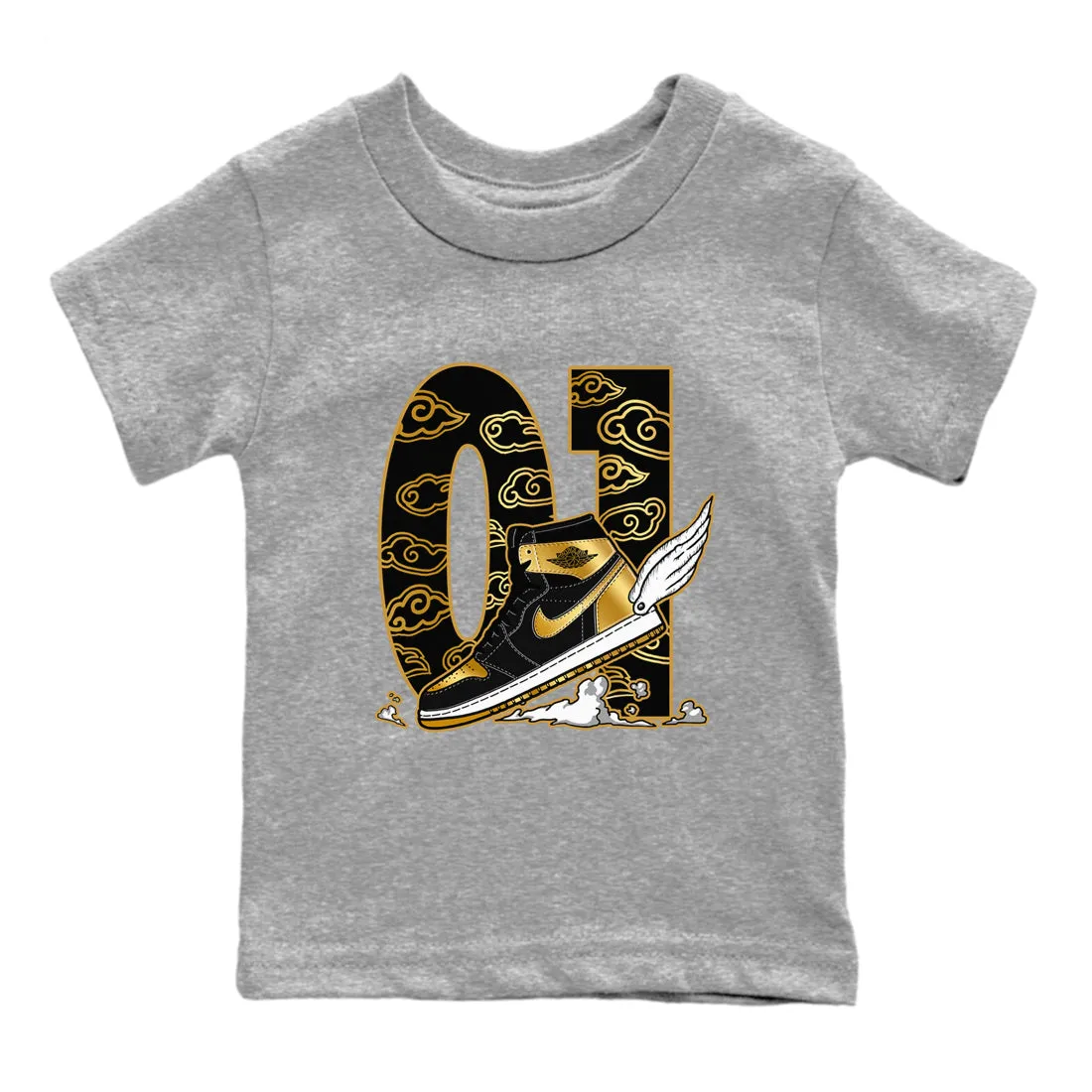 Metallic - Gold Kids Durable materials Sneaker Invitation-only sale Air The Clouds Fly SNRT Tees To Jordan 1 Black