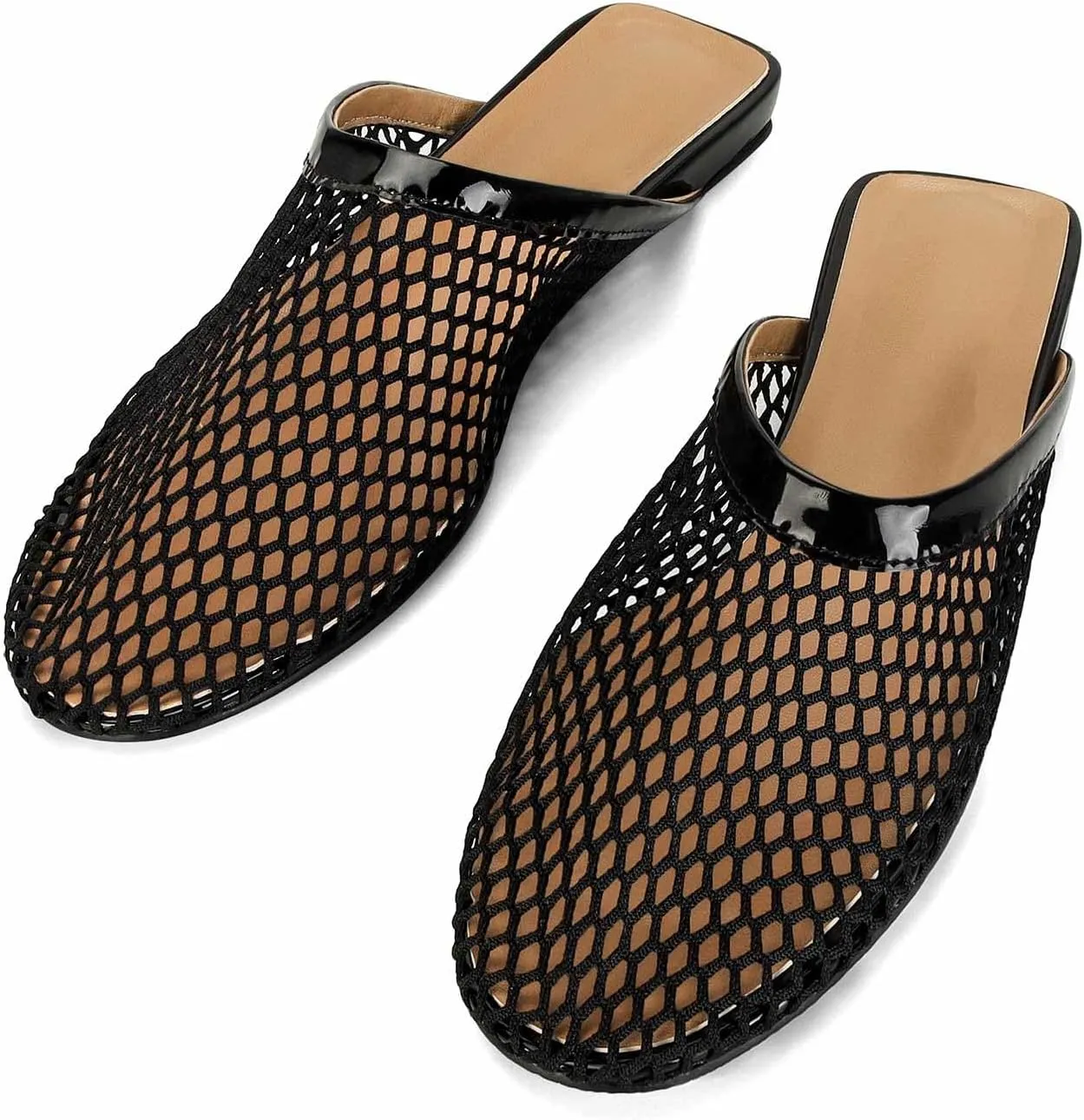 MICIFA Women's Mesh Ballet Flats Fishnet Ballerina Flats Buckle Strap Mary Jane Flats Causal Daily Dress Shoes
