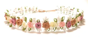 Mini Satin Roses Lace Hatband Pearl Stud Bead Adjustable Size Handmade Accessory Garden Beach Western Shabby Chic Bohemian For Straw Sun Floppy Sombrero Panama Western Cowgirl Brim Hats