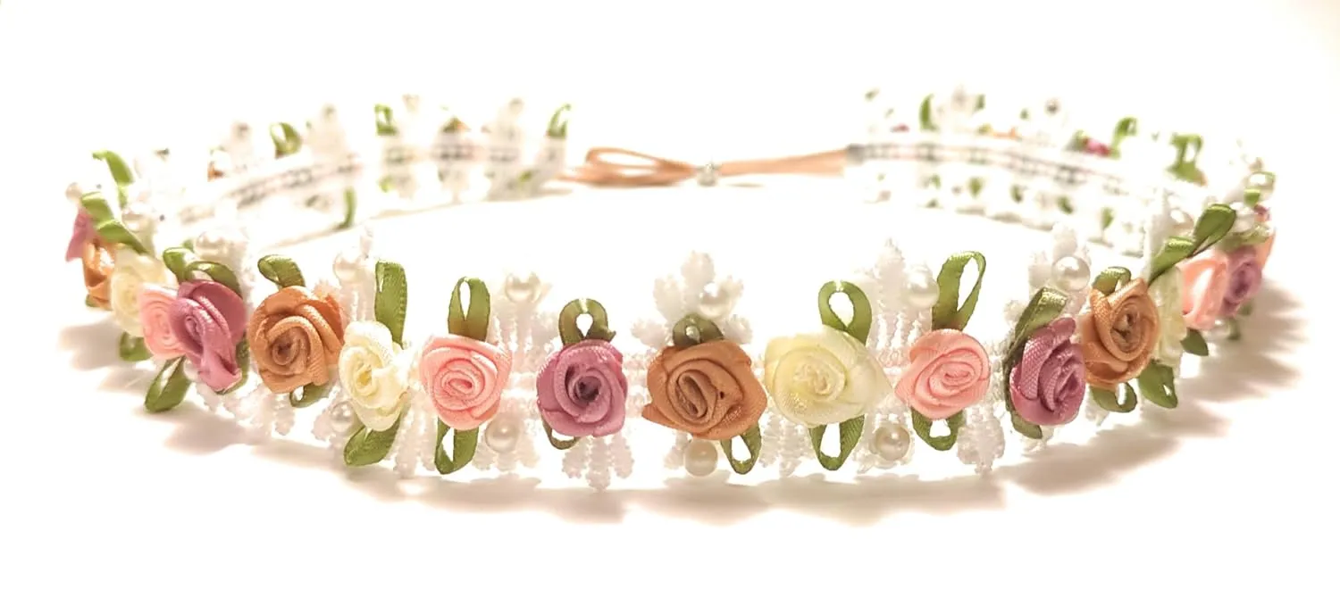 Mini Satin Roses Lace Hatband Pearl Stud Bead Adjustable Size Handmade Accessory Garden Beach Western Shabby Chic Bohemian For Straw Sun Floppy Sombrero Panama Western Cowgirl Brim Hats