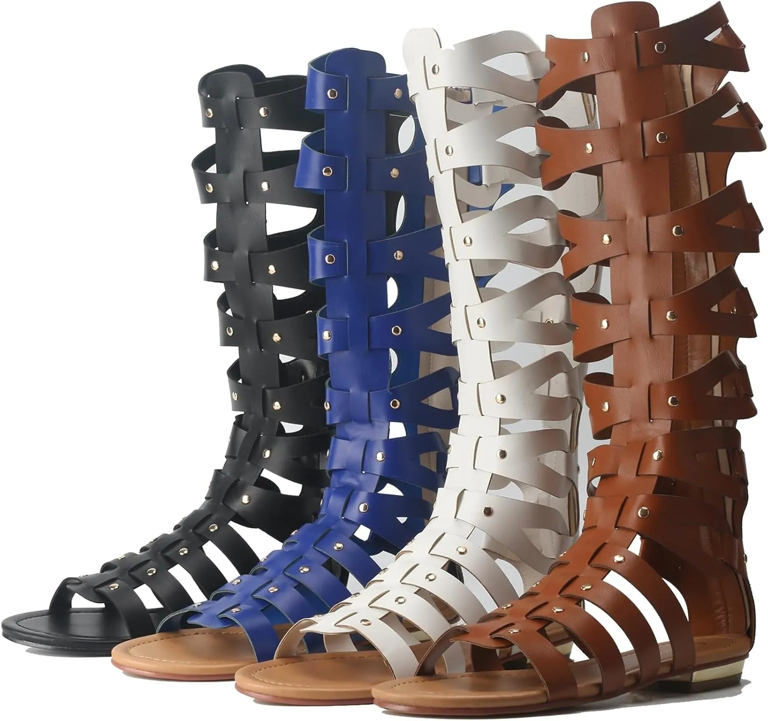 Minishion Womens Gladiator Sandals Flat Knee High Summer Dress Boots with Zip TM001