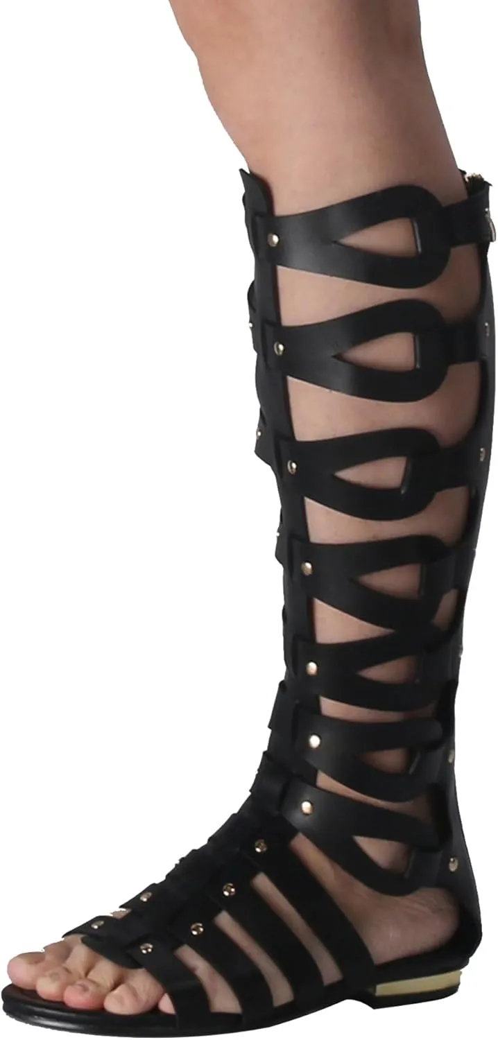 Minishion Womens Gladiator Sandals Flat Knee High Summer Dress Boots with Zip TM001
