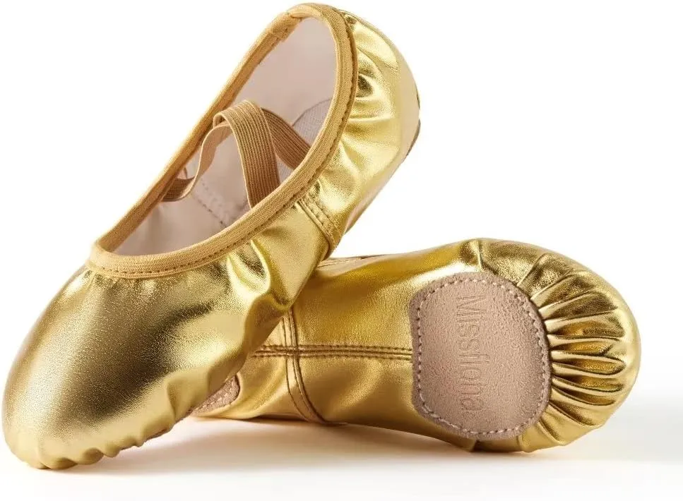 missfiona PU Leather Ballet Shoes Women Belly Slippers Dance Shoes Adult Split-Sole Gymnastics Flat