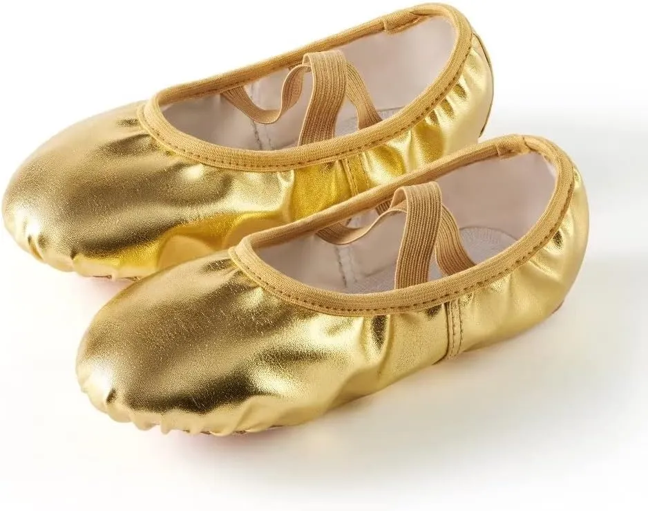 missfiona PU Leather Ballet Shoes Women Belly Slippers Dance Shoes Adult Split-Sole Gymnastics Flat