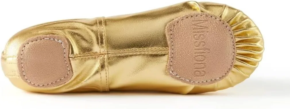 missfiona PU Leather Ballet Shoes Women Belly Slippers Dance Shoes Adult Split-Sole Gymnastics Flat