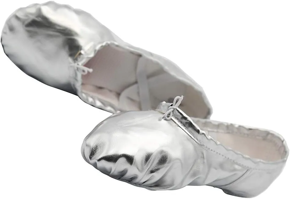 missfiona Womens PU Leather Ballet Slippers Dance Shoes Split Sole Belly Flat Adult Dance Trainers