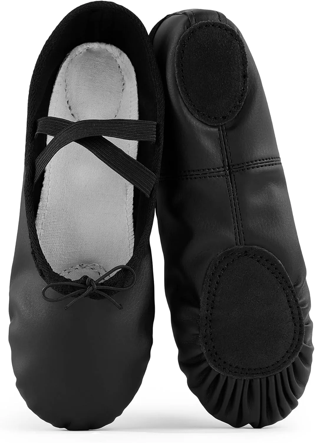 missfiona Womens PU Leather Ballet Slippers Dance Shoes Split Sole Belly Flat Adult Dance Trainers