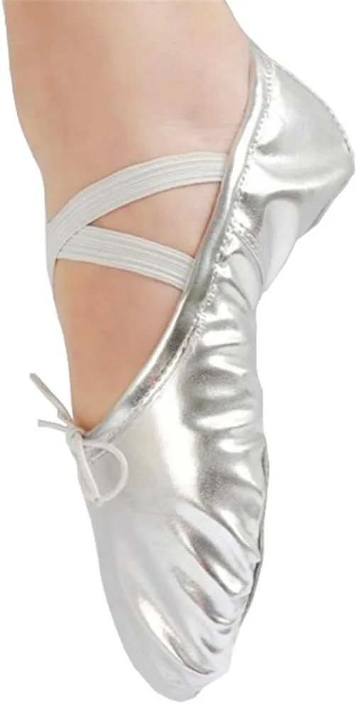 missfiona Womens PU Leather Ballet Slippers Dance Shoes Split Sole Belly Flat Adult Dance Trainers