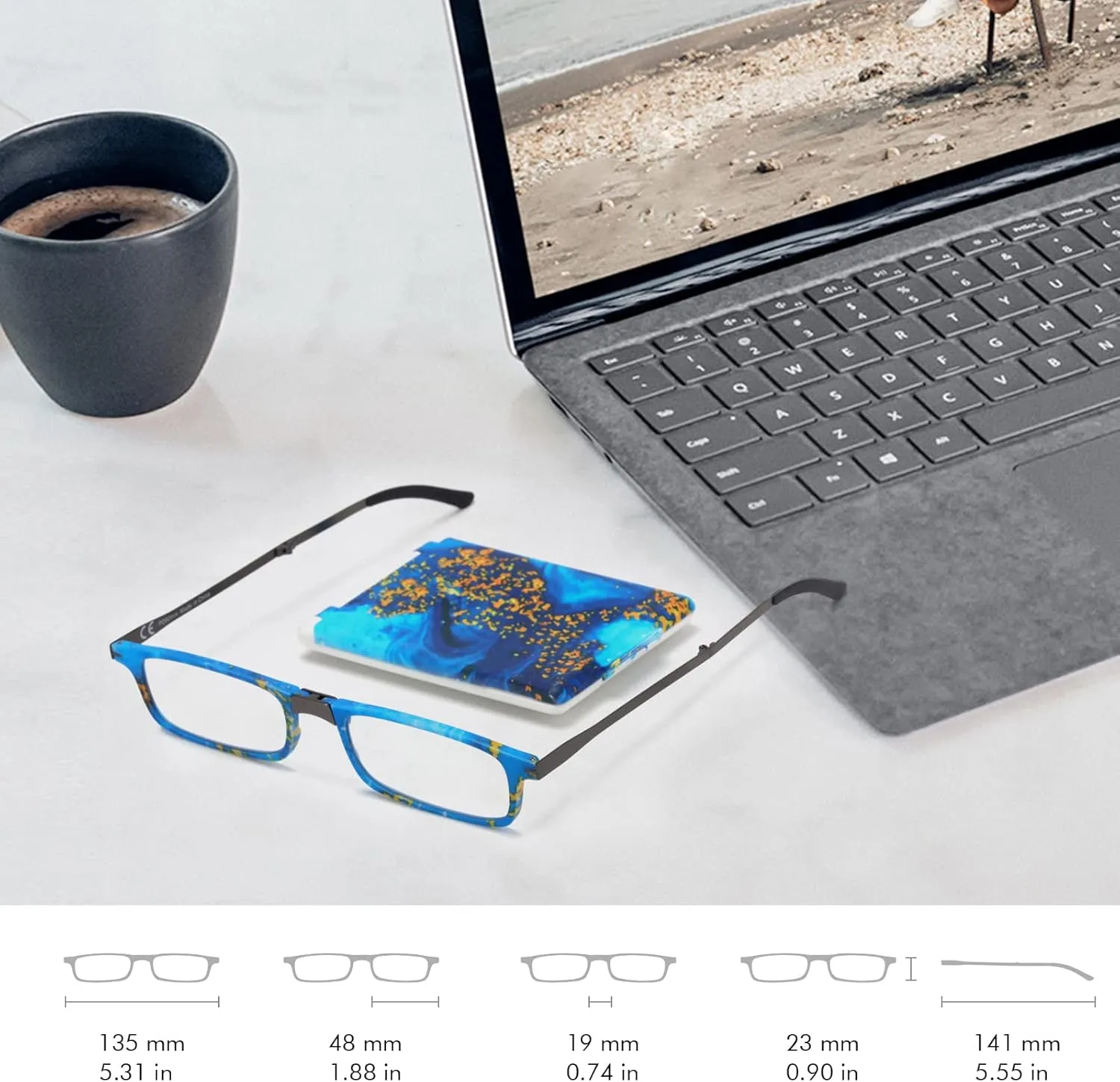Missfive Modern Folding Reading Glasses For Women Men Blue Light Blocking, Anti UV/Eyestrain Fashion Pattern Print, Foldable Thin Lightweight Portable Readers Pocket Travel Eyeglasses,2.0x,Blue