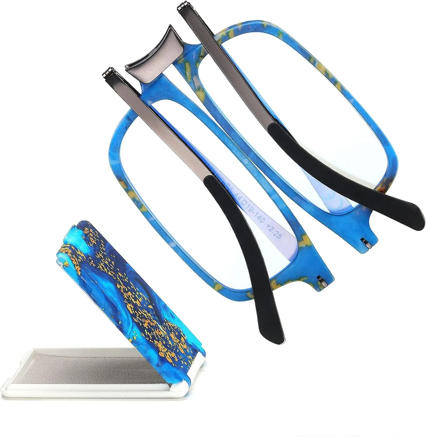 Missfive Modern Folding Reading Glasses For Women Men Blue Light Blocking, Anti UV/Eyestrain Fashion Pattern Print, Foldable Thin Lightweight Portable Readers Pocket Travel Eyeglasses,2.0x,Blue
