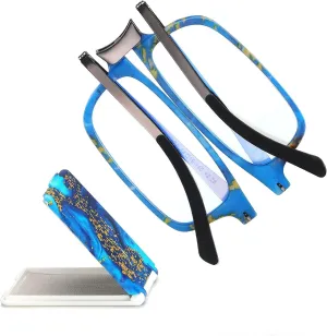 Missfive Modern Folding Reading Glasses For Women Men Blue Light Blocking, Anti UV/Eyestrain Fashion Pattern Print, Foldable Thin Lightweight Portable Readers Pocket Travel Eyeglasses,2.0x,Blue