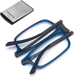 Missfive Premium Folding Reading Glasses,Ultra thin Lightweight Foldable Portable readers for Men Women,Travel Pocket Metal Case Blue 1.0x