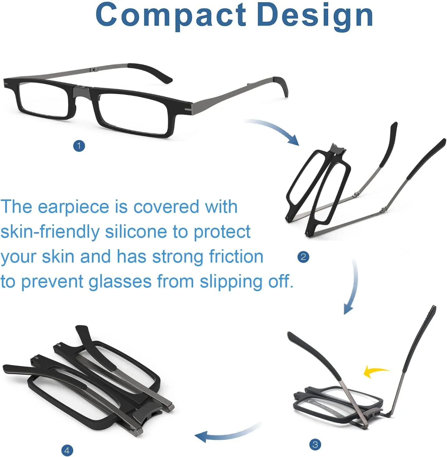 Missfive Ultra Thin Folding Reading Glasses for Men Women Pocket   Upgrade Portable Flat Hard Case, Designer Foldable Lightweight Readers Durable TR90 Metal Collapsible Travel Eyeglasses, 2.25x