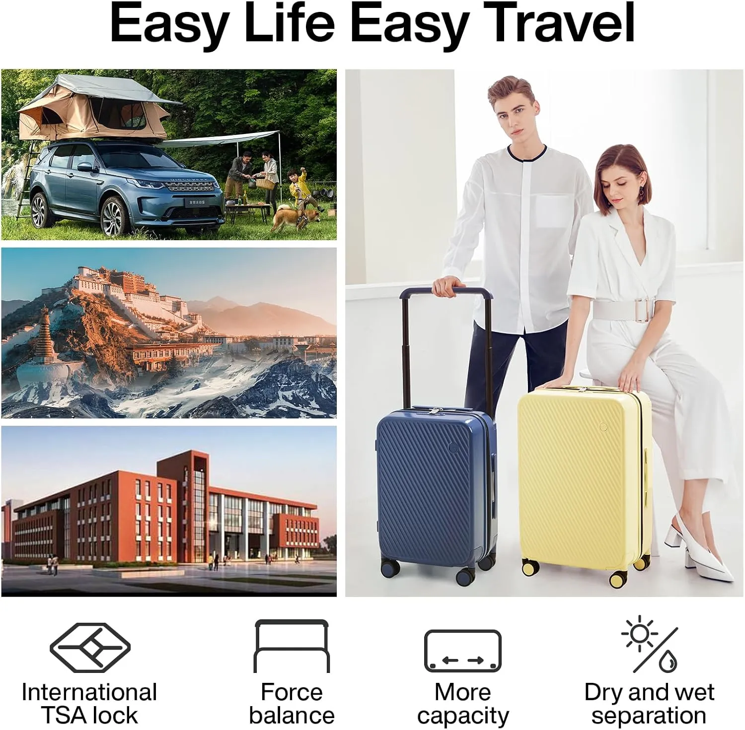 mixi Carry On Luggage Airline Approved 20'' Lightweight Luggage Wide Handle PC Hardshell Suitcases with Spinner Wheels & TSA Lock, Lark Yellow