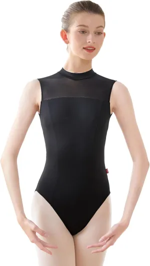 Mock Neck Teen Girls Women Leotards for Ballet, Adult Sleeveless Spandex Dance Bodysuit