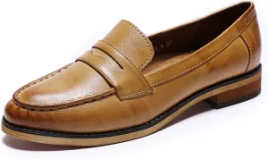 Mona flying Women's Classy Leather Penny Loafer Dress Casual Slip on Flat Office Work Shoes for Ladies