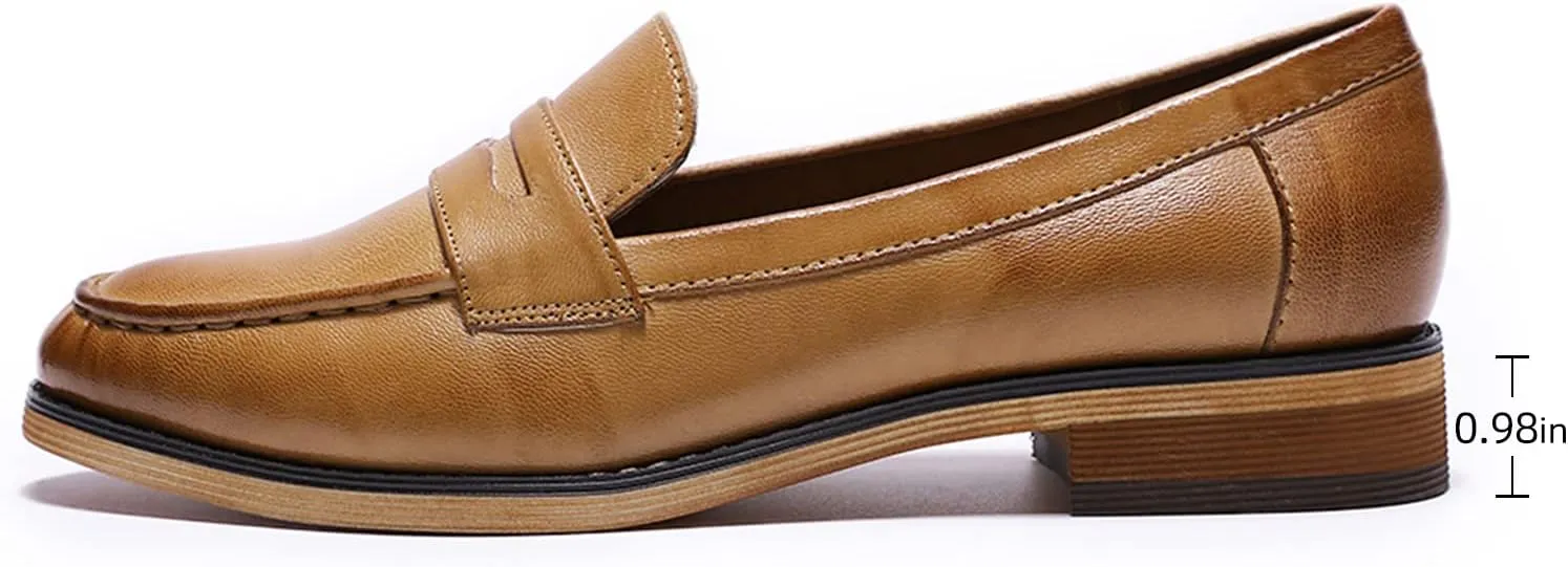 Mona flying Women's Classy Leather Penny Loafer Dress Casual Slip on Flat Office Work Shoes for Ladies
