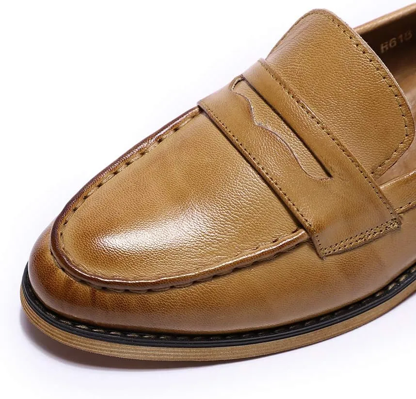 Mona flying Women's Classy Leather Penny Loafer Dress Casual Slip on Flat Office Work Shoes for Ladies