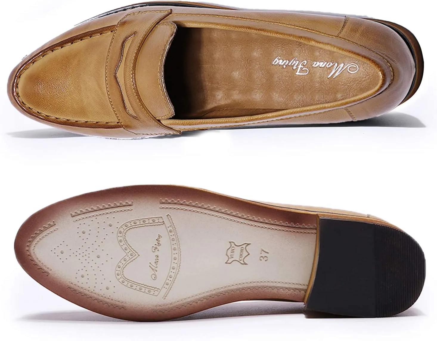 Mona flying Women's Classy Leather Penny Loafer Dress Casual Slip on Flat Office Work Shoes for Ladies