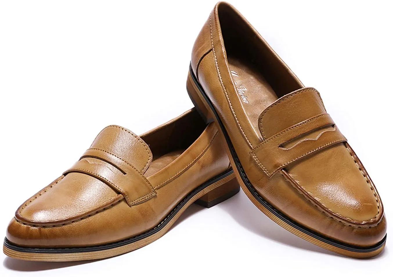 Mona flying Women's Classy Leather Penny Loafer Dress Casual Slip on Flat Office Work Shoes for Ladies