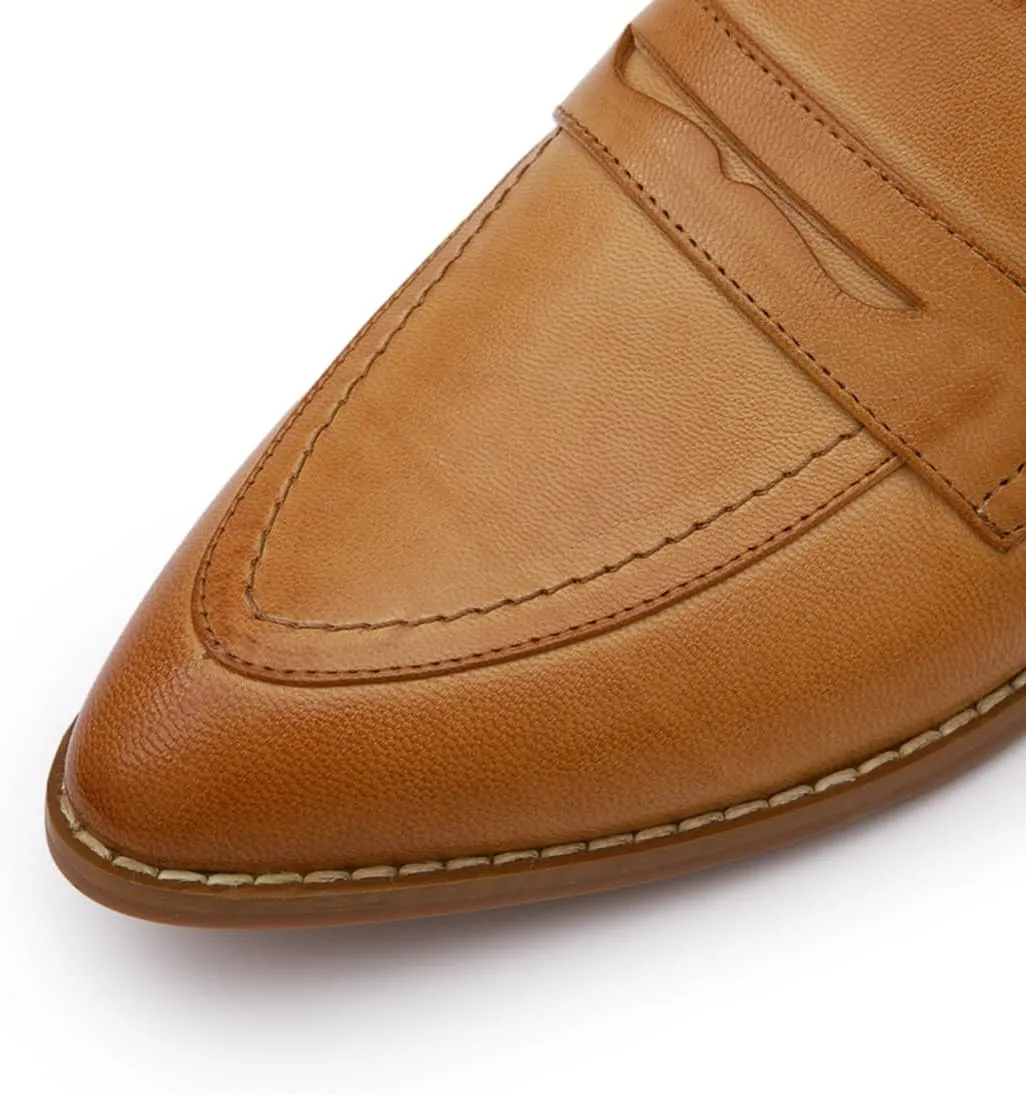 Mona flying Women's Leather Pointed Toe Penny Loafer Dress Casual Slip on Flat Office Work Shoes for Ladies