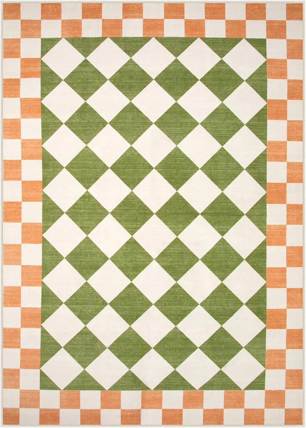 Morebes Green Checkered Rug for Living Room, 5x7 Washable Area Rug Soft Low Pile Geometric Modern Boys Rugs for Bedroom, Non Slip Indoor Floor Carpet for Playroom Dining Room Kids Room