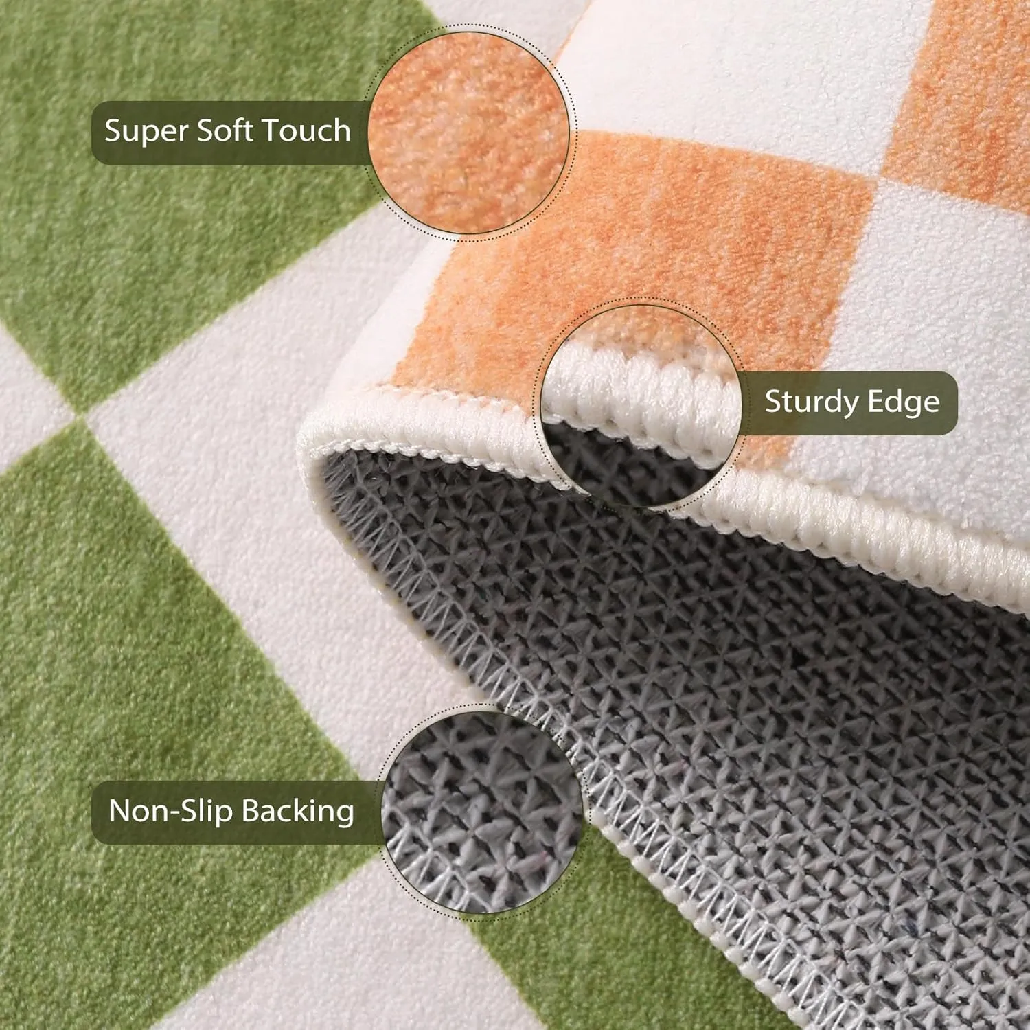 Morebes Green Checkered Rug for Living Room, 5x7 Washable Area Rug Soft Low Pile Geometric Modern Boys Rugs for Bedroom, Non Slip Indoor Floor Carpet for Playroom Dining Room Kids Room