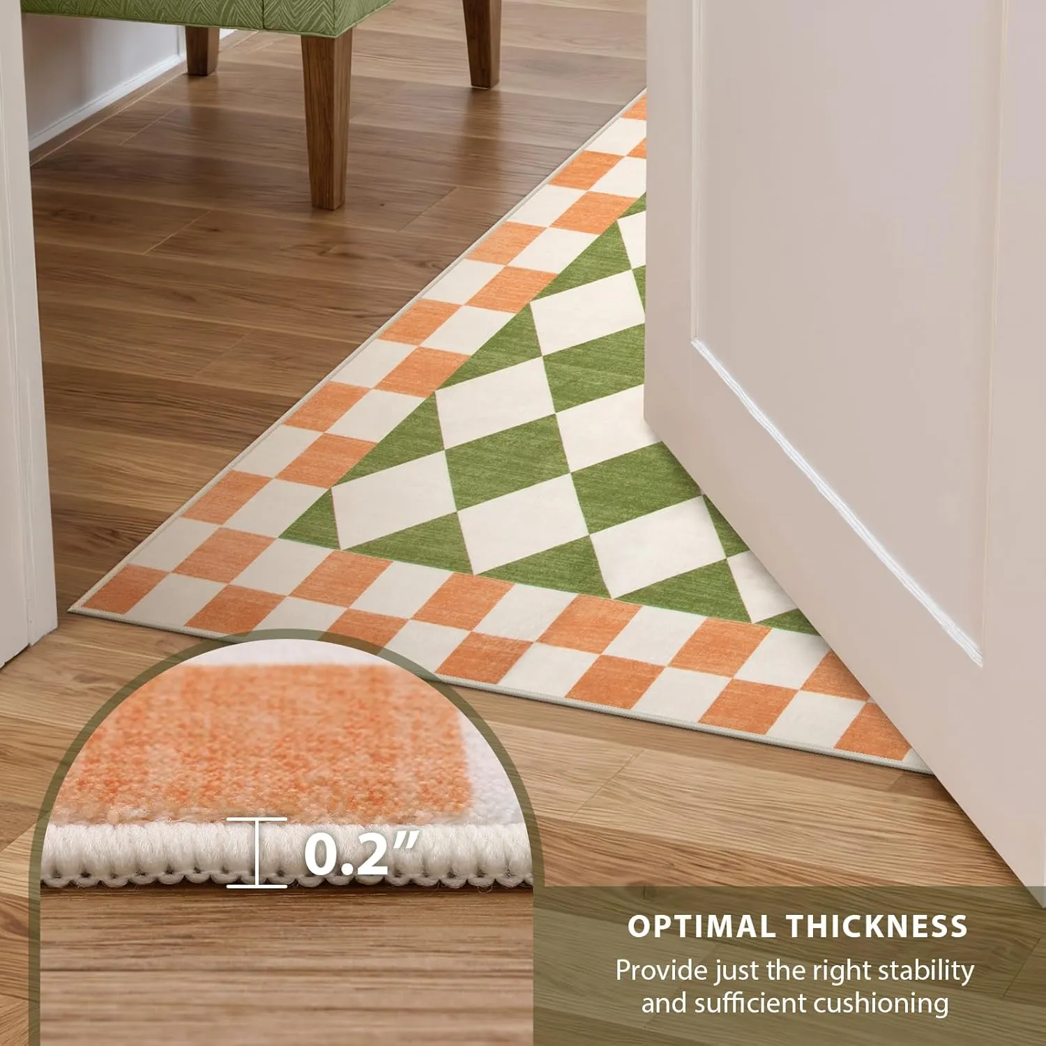 Morebes Green Checkered Rug for Living Room, 5x7 Washable Area Rug Soft Low Pile Geometric Modern Boys Rugs for Bedroom, Non Slip Indoor Floor Carpet for Playroom Dining Room Kids Room