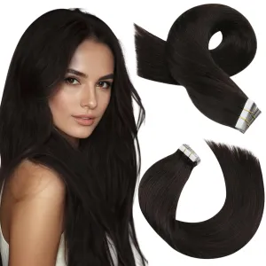 Moresoo 20 Inch Brown Tape in Hair Extensions Human Hair 20 Pieces Real Hair Tape in Extensions Darkest Brown Remy Human Hair Extensions Tape in 50g/Pack #2