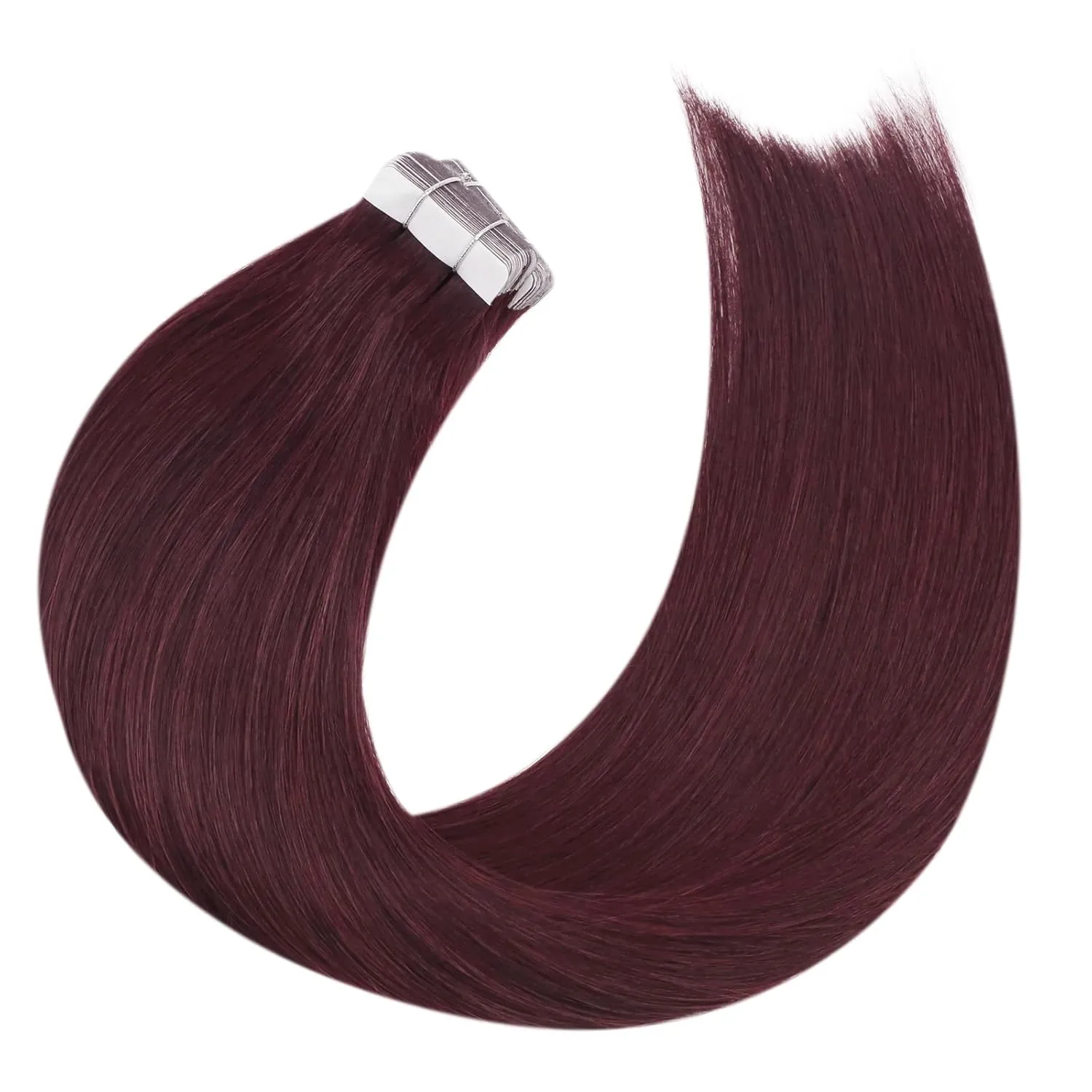 Moresoo Tape in Burgundy Hair Extensions Real Human Hair Tape in Extensions Wine Red Hair Extensions Glue in Human Hair Glue in Remy Extensions 18 Inch #99J 20pcs 50g