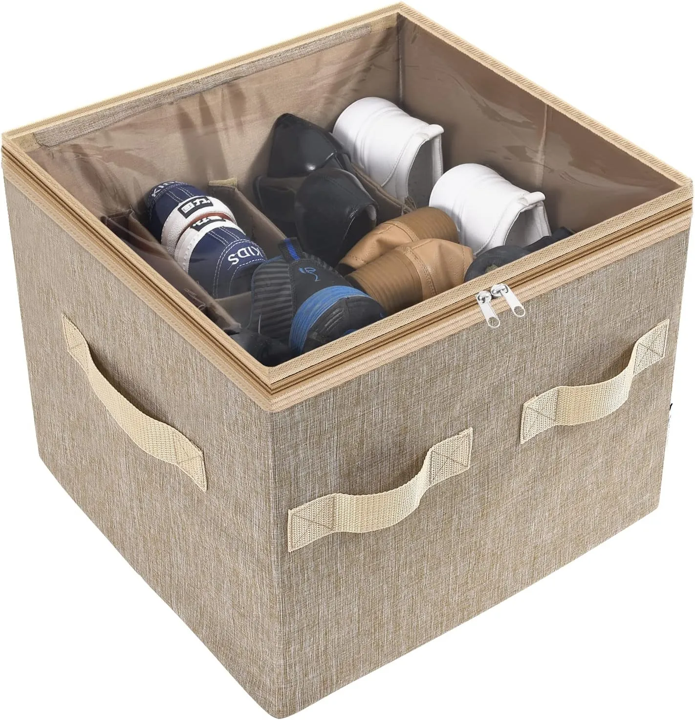 Moteph Shoe Organizer for Closet - Shoe Storage Organizer for Closet Organization with Clear Cover & Adjustable Dividers, Shoe Rack & Basket - (Light Brown, Small - 12 Pairs)