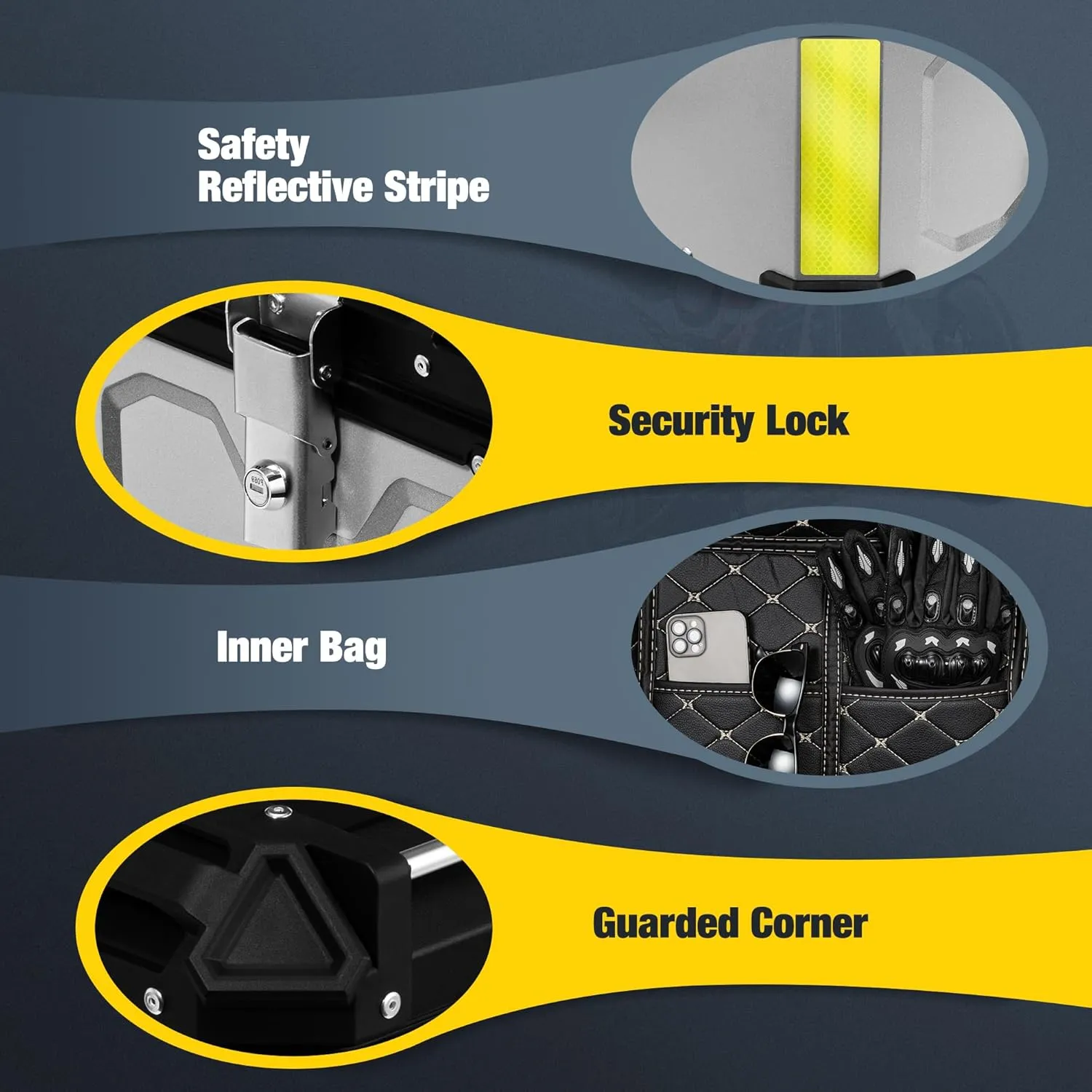 Motorcycle Top Case, 45L Motorcycle Tail Box Bag, Aluminum Top Trunk with Anti-Theft Lock System, Easy Installation with Universal Bracket, Waterproof, Rustproof and Dustproof, Silver