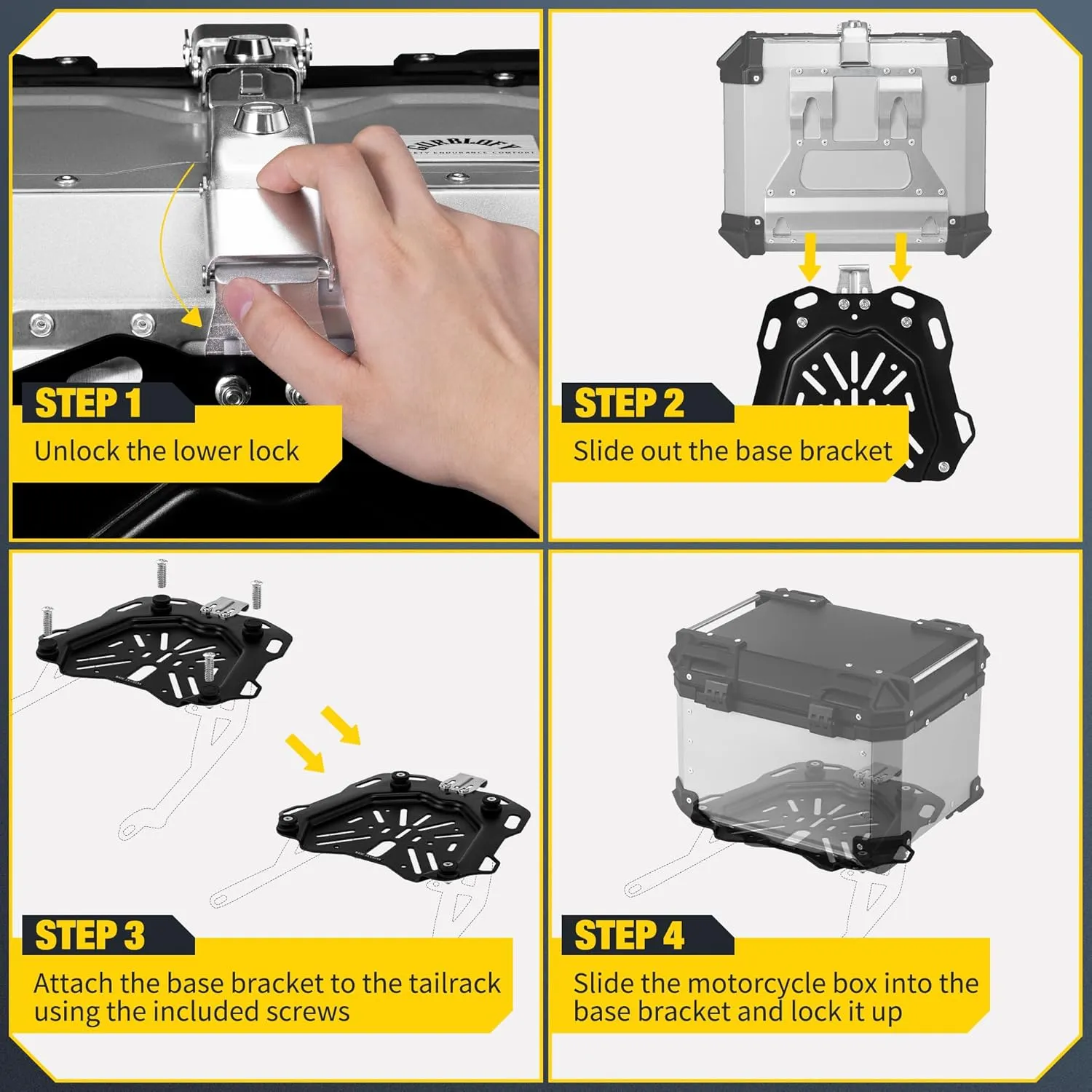 Motorcycle Top Case, 45L Motorcycle Tail Box Bag, Aluminum Top Trunk with Anti-Theft Lock System, Easy Installation with Universal Bracket, Waterproof, Rustproof and Dustproof, Silver