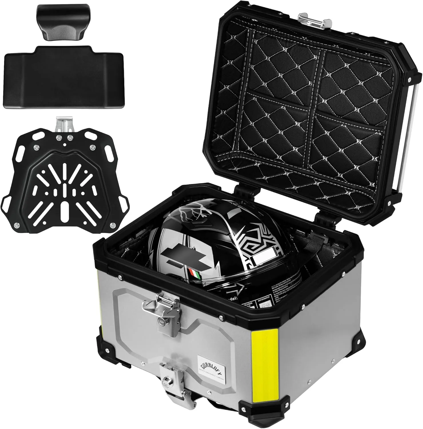 Motorcycle Top Case, 45L Motorcycle Tail Box Bag, Aluminum Top Trunk with Anti-Theft Lock System, Easy Installation with Universal Bracket, Waterproof, Rustproof and Dustproof, Silver
