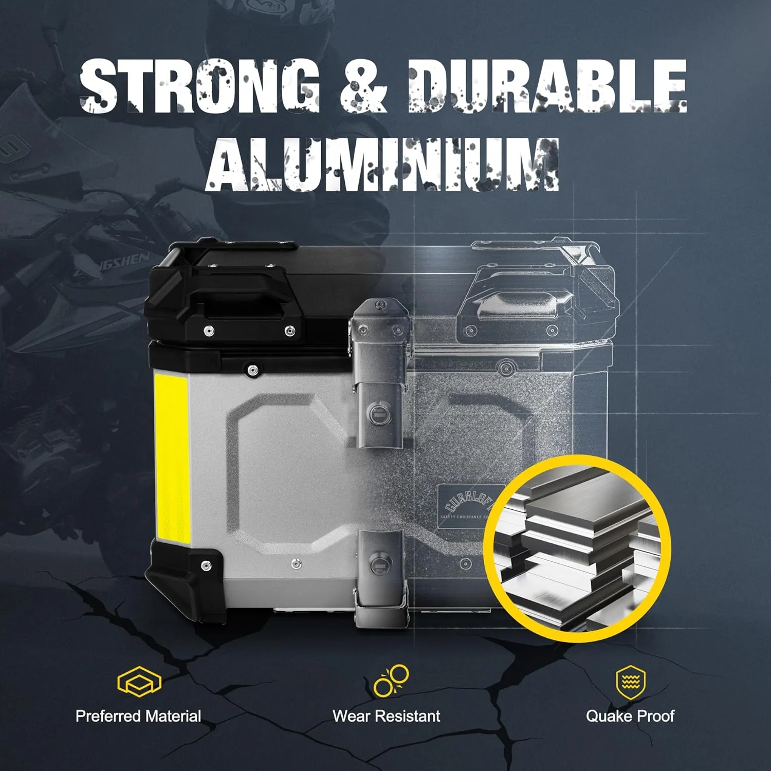 Motorcycle Top Case, 45L Motorcycle Tail Box Bag, Aluminum Top Trunk with Anti-Theft Lock System, Easy Installation with Universal Bracket, Waterproof, Rustproof and Dustproof, Silver