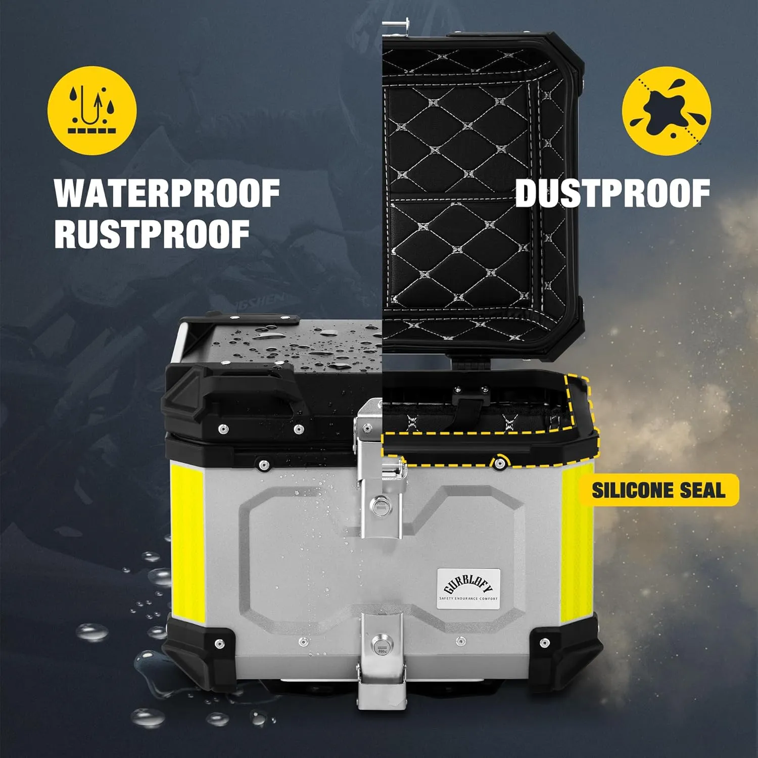 Motorcycle Top Case, 45L Motorcycle Tail Box Bag, Aluminum Top Trunk with Anti-Theft Lock System, Easy Installation with Universal Bracket, Waterproof, Rustproof and Dustproof, Silver