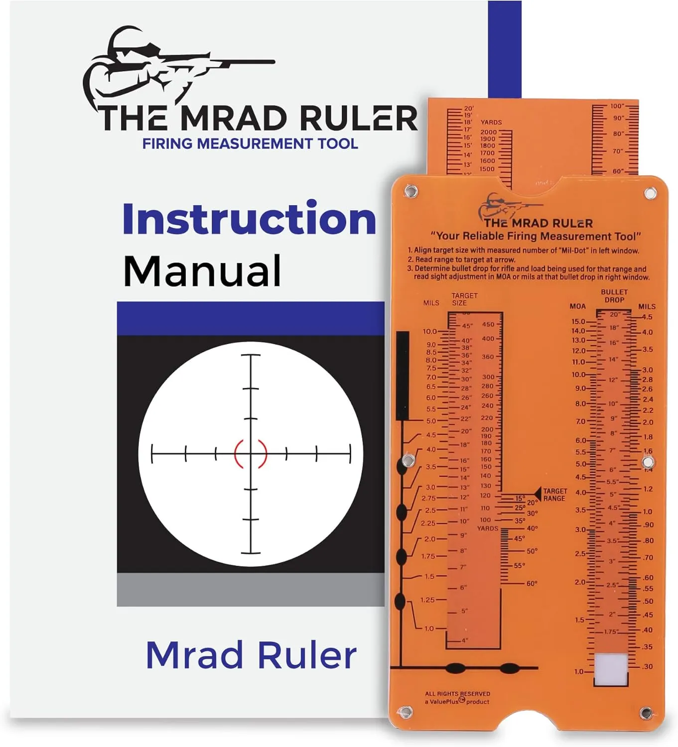 MRAD Ruler Range to Target Calculator Compact and Portable Firing Measurement Slide Rule Tool for Hunting and Long-Range Shooting