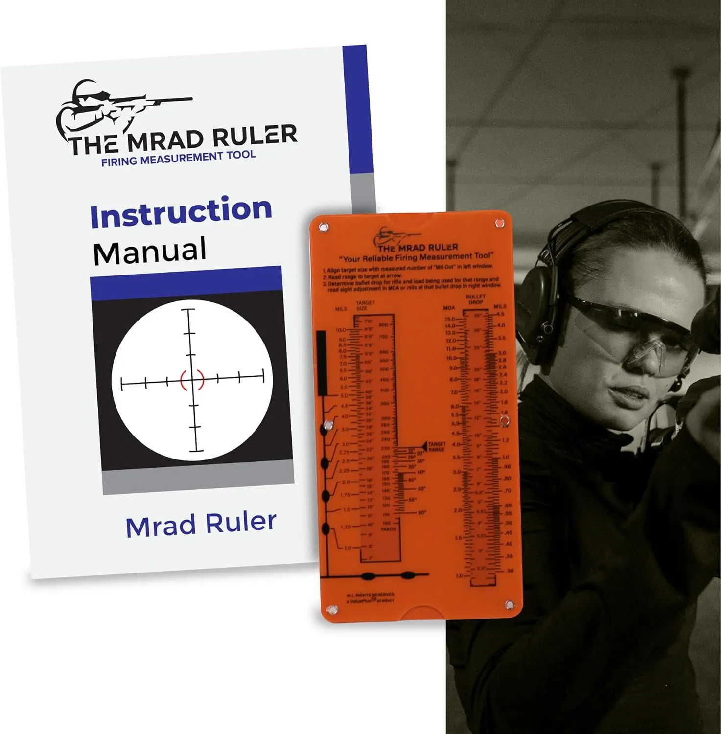 MRAD Ruler Range to Target Calculator Compact and Portable Firing Measurement Slide Rule Tool for Hunting and Long-Range Shooting