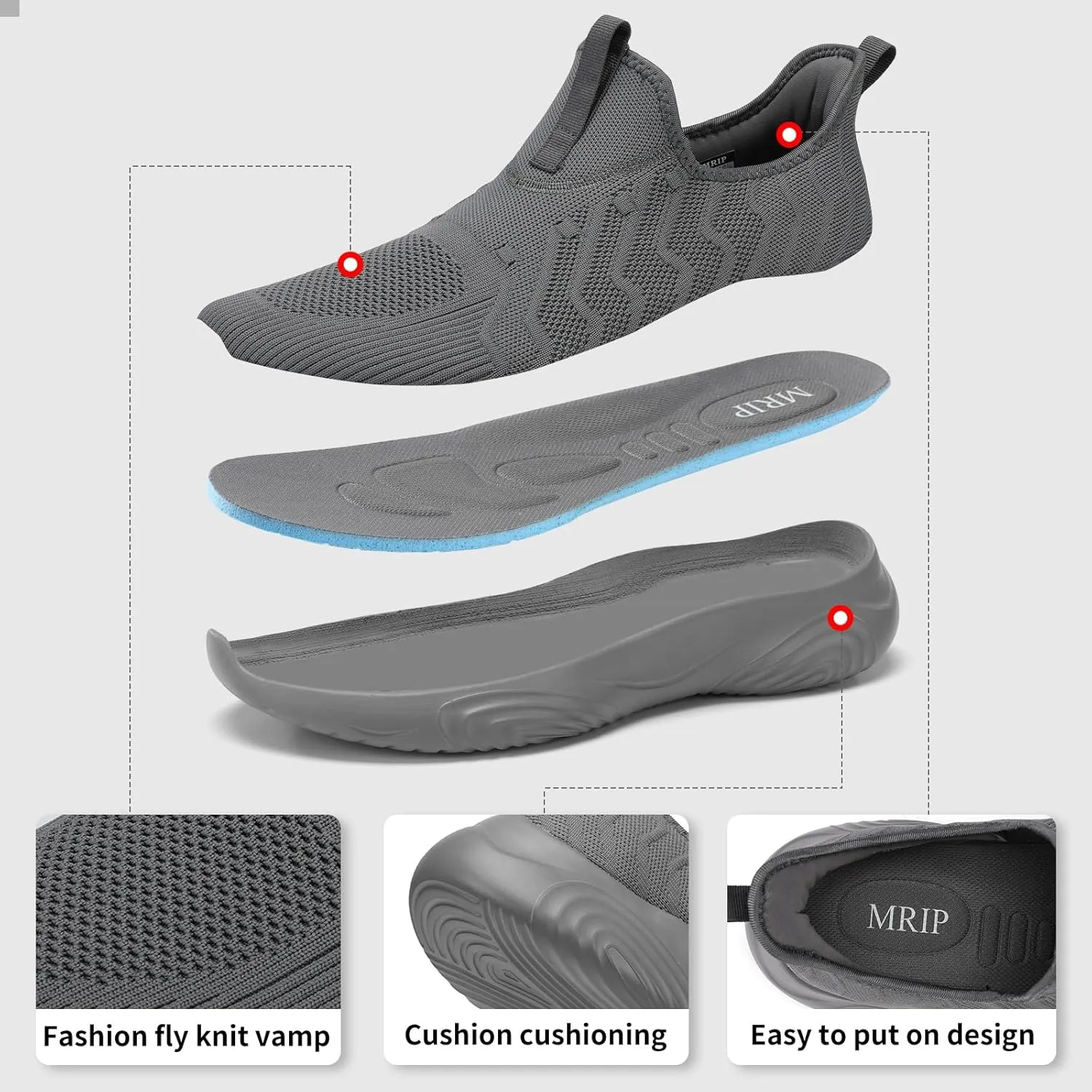 MRIP Mens Slip On Walking Shoes Lightweight Non Slip Gym Workout Running Shoes Mesh Breathable Cushion Fashion Tennis Athletic Casual Sneakers