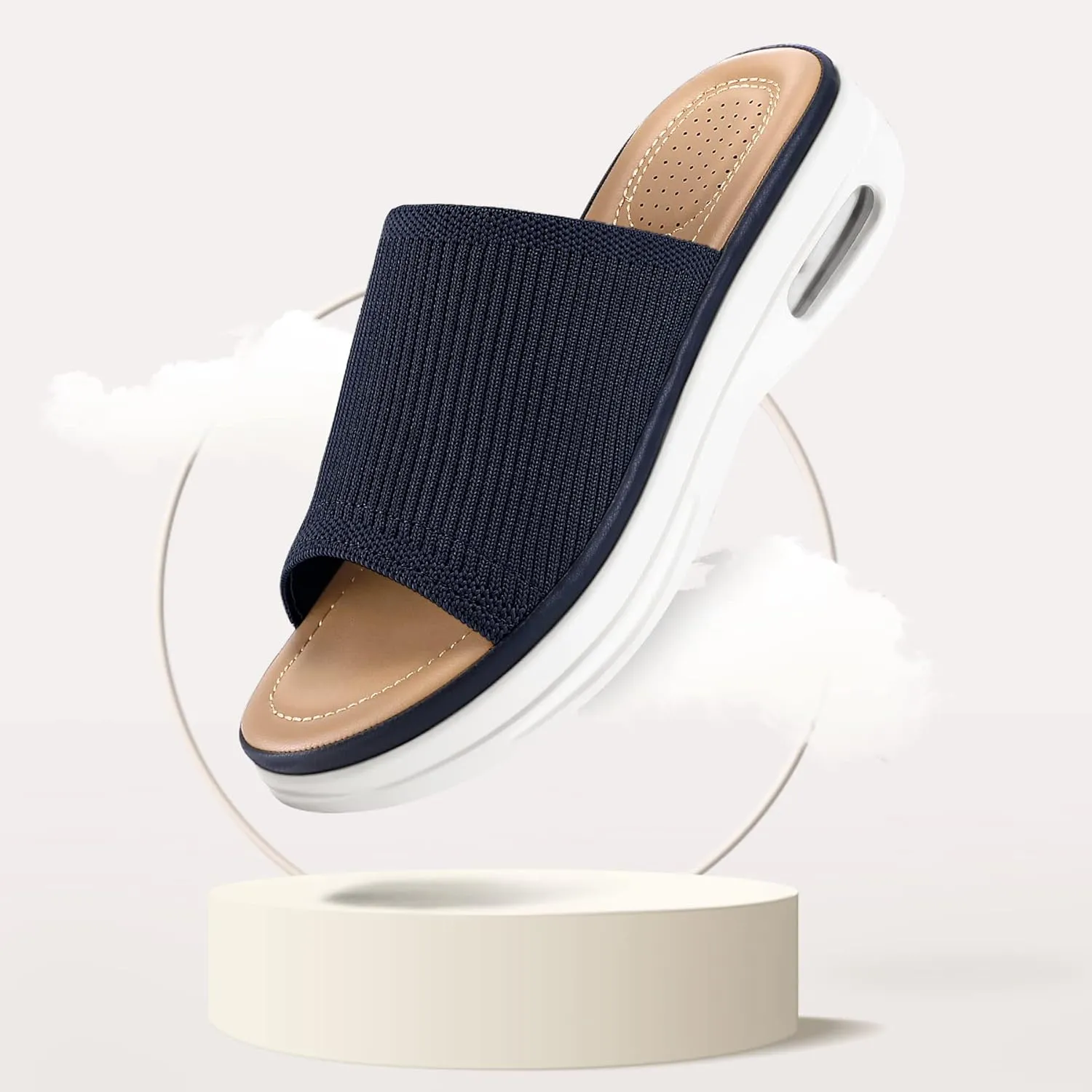 mysoft Women's Comfortable Slide Sandals Air Cushion Knit Slip On Wedge Lightweight Walking Sandals Platform Summer Shoes