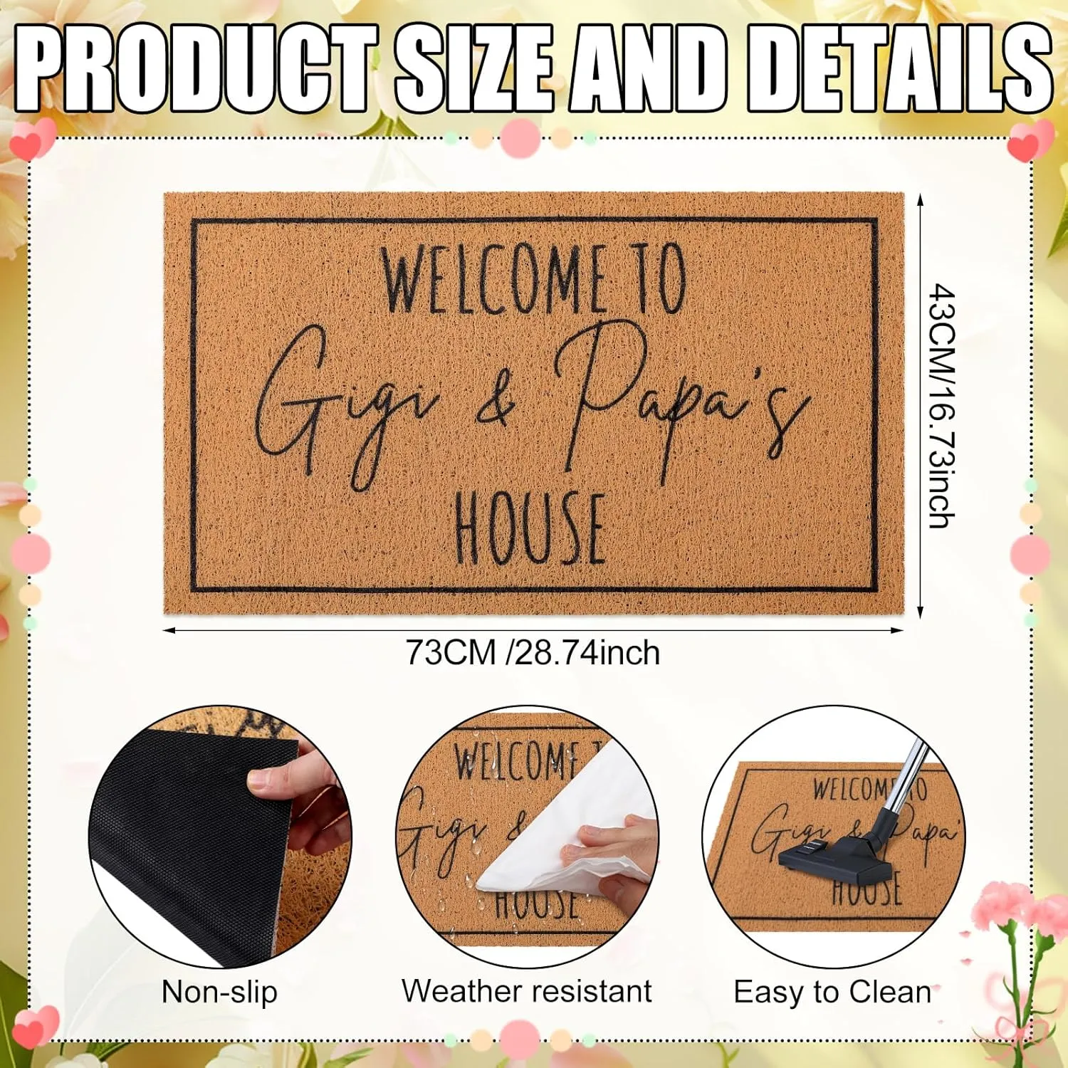 Nana Papa Gift Welcome Doormat for Grandma Grandparents, Gigi Mimi Gifts from Grandkids Granddaughter, Birthday Gifts for Front Porch Decor(Gigi and Papa,29 x 17 Inch)