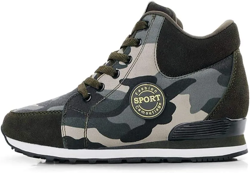 NCNDB Women's Camouflage Wedges Sneakers Inner Heightening Walking High-Heel Leisure Shoes US 4.5-10