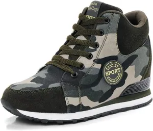 NCNDB Women's Camouflage Wedges Sneakers Inner Heightening Walking High-Heel Leisure Shoes US 4.5-10