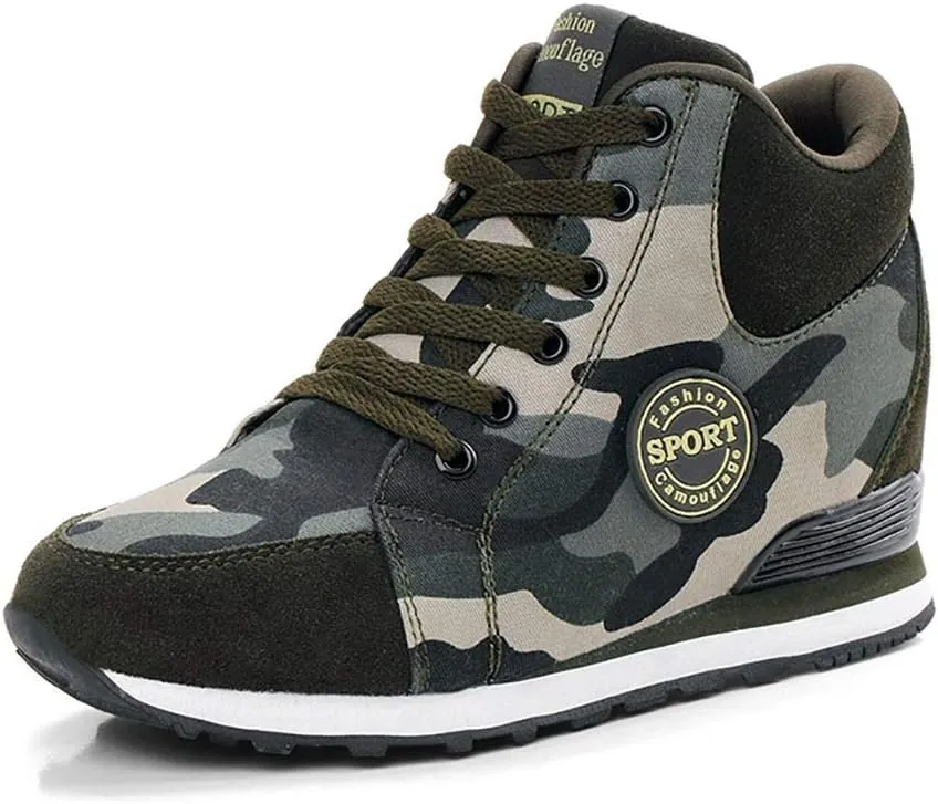 NCNDB Women's Camouflage Wedges Sneakers Inner Heightening Walking High-Heel Leisure Shoes US 4.5-10