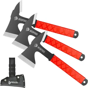 NedFoss Throwing Axes and Tomahawks, Throwing Axe Pack of 3, 11.1" Full Tang Throwing Axe Set with 3.14" Blades, Tomahawk Axe with Nylon Sheath for Axe Throwing Game, Recreation and Competition