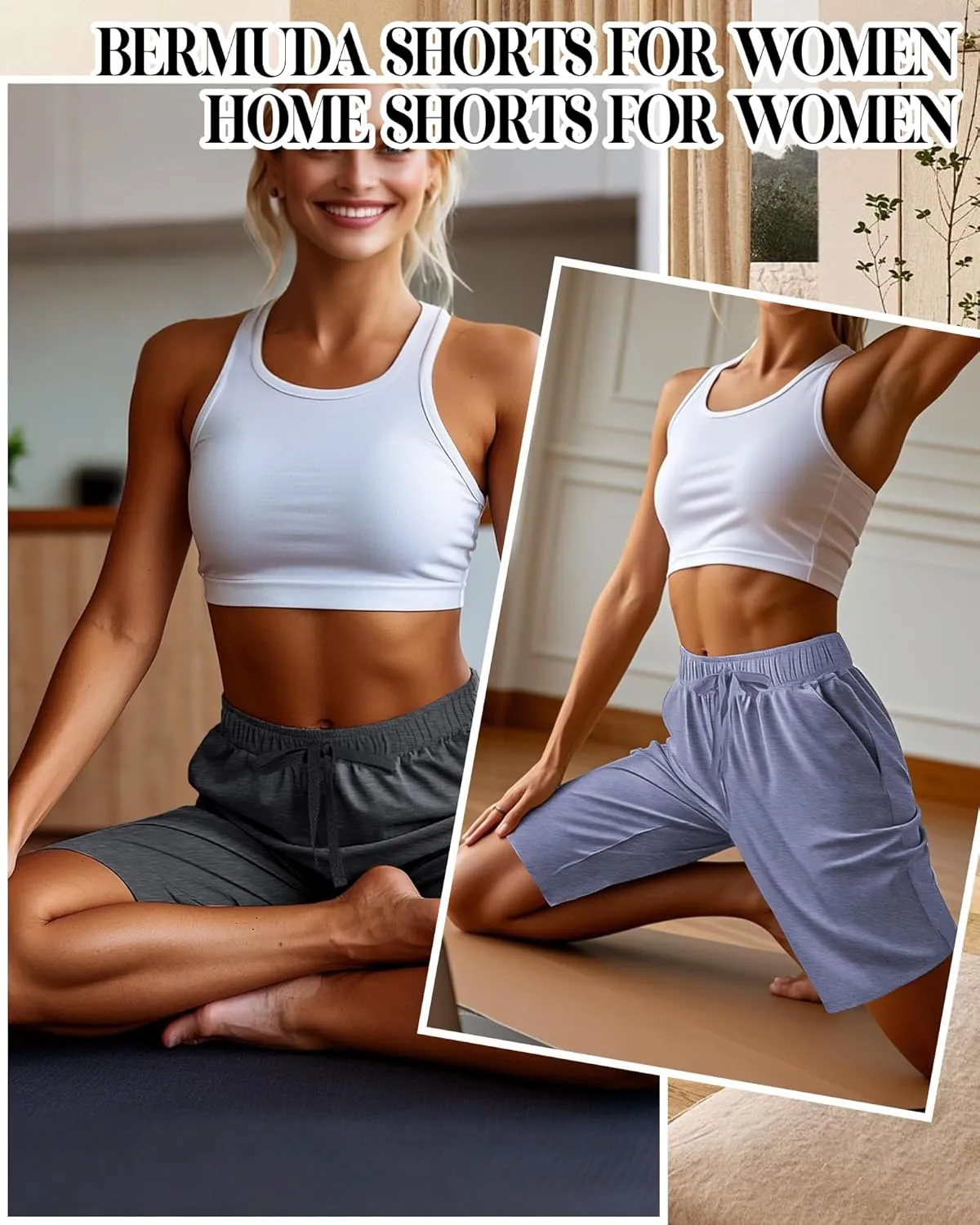 Neer 3 Pack Women's Bermuda Shorts, Jogger Yoga Sweat Walking Short Running Knee Length Sport Drawstring Shorts with Pockets