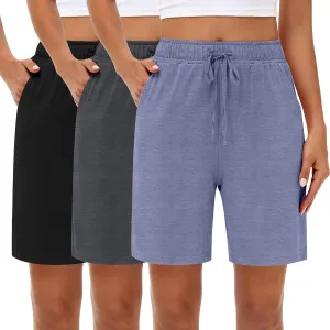 Neer 3 Pack Women's Bermuda Shorts, Jogger Yoga Sweat Walking Short Running Knee Length Sport Drawstring Shorts with Pockets