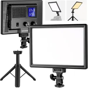 NEEWER 9" LED Video Light Panel, Dimmable DSLR Camera Soft Lighting with Mini Desk Tripod Stand, USB Type C Ports, 3200K~5600K CRI95  for Studio Photography Video Recording Live Streaming, NL-116AI