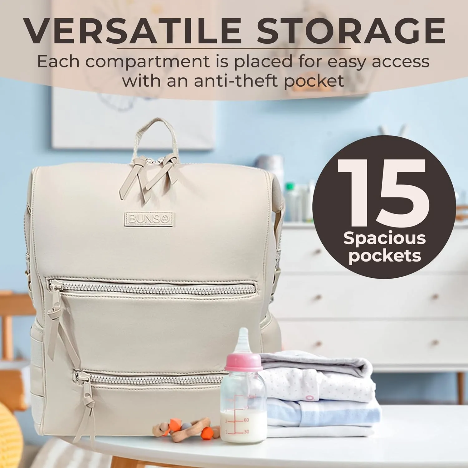 Neoprene Diaper Bag, Minimalist Backpack Diaper Bag with Pouch, Changing Pad, and Stroller Straps, Water Resistant and Lightweight Baby Girl Diaper Bag, Diaper Bag Backpack, Cream